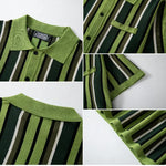 KZZ Men's Summer Casual Knitted Cardigan-Style Polo Shirt — Short Sleeve, Turn-down Collar, Striped