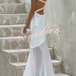 Fable Satin One Shoulder Back Adjustable Straps Contrast Chiffon Hem Maxi Dress