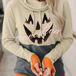 Halloween Pumpkin Print Long Sleeve Drawstring Hoodie
