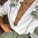Tropical Calling Linen Blend Unique Print Loose Blouse and  Elastic Waist Pocket Pants Set