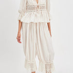 Pastoral Style Elastic Waist Lace Hem Bloomer Pants