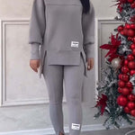 Fashionable Irregular Long-sleeved Sweatshirt and Elastic Waist Pants Set