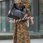 Be Free Velvet Leopard Print Long Sleeve Loose Midi Trench Coat