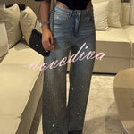 Fashion Star Rhinestone High Rise Casual Pocket Straight Loose Jeans