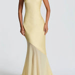 Fable Satin One Shoulder Back Adjustable Straps Contrast Chiffon Hem Maxi Dress