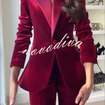 Delicate Daze Velvet Satin Lapel Button Up Long Sleeve Tapered Waist Blazer