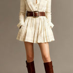 Plaid Print Lapel Long Sleeve Fitted Waist Pocket Casual Mini Dress
