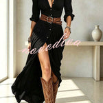 Fashion Lapel Single-breasted Waist Shirt-style Maxi Dress
