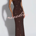 Calanthe Sequin Embellished Chiffon Ruched Square Neck Back Lace-up Maxi Dress