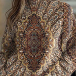 Floral Pattern High-Neck Long-Sleeved Loose Sweatshirt