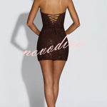 Lindsay Sequin Pleated Cowl Scooped Neckline Back Lace-up Strapless Mini Dress