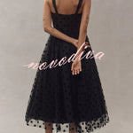 Perfect Guest Tulle Polka Dot Sweetheart Bustier A-Line Midi Dress