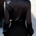 Solid Color Satin Long-sleeved Casual Tie-front Shirt