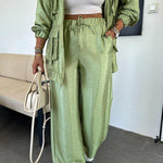 Easy on Me Metallic Fabric Elastic Waist Pocketed Wide Leg Pants
