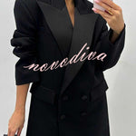 Chic Style Satin Lapel Button Up Long Sleeve Oversized Blazer