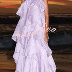 Free - Flowing Rose Detail Tiered Ruffles Halter A-line Maxi Dress