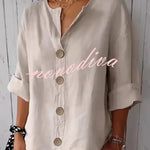 Solid Color V-neck Loose Button Top