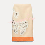 Avani Linen Blend Flower Print High Rise Pencil Slit Midi Skirt