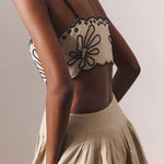 Feeling Special Linen Blend Unique Print Petal Edge Pocketed Slip Midi Dress