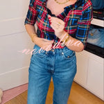 Duke of York Holiday Plaid Ruffle Stand Neck Half Sleeve Blouse