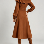 Brown Elegant Draped Off Shoulder Front Slit Midi Dress