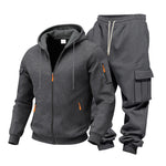 KZZ Men's Winter Fleece-Lined Hoodie & Drawstring Pants Set