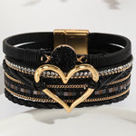 Bohemian Leather Cord Multi-layered Raw Stone Heart Bracelet