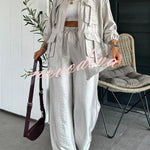 Easy on Me Metallic Fabric Elastic Waist Pocketed Wide Leg Pants