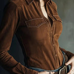 Stylish Suede Long-sleeved Button-down Casual Shirt