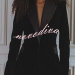 Delicate Daze Velvet Satin Lapel Button Up Long Sleeve Tapered Waist Blazer