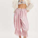 Pastoral Style Elastic Waist Lace Hem Bloomer Pants