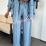Easy on Me Metallic Fabric Elastic Waist Pocketed Wide Leg Pants