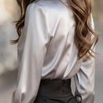 Satin Leopard Print Patchwork Casual Long-sleeved Shirt