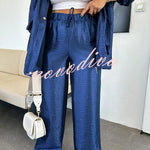 Easy on Me Metallic Fabric Elastic Waist Pocketed Wide Leg Pants