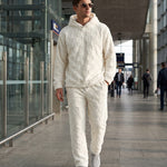 KZZ Fleece-lined letter-embroidered hoodie and elastic-waist trousers