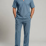 KZZ Men's casual V-neck short-sleeve top and casual trousers