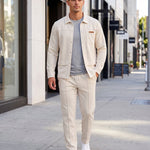 KZZ Men's Business Casual Shirt Jacket Long-Sleeved Trousers Suit