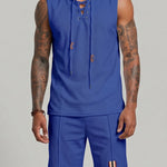 KZZ Men's Sleeveless Hooded Vest and Drawstring Shorts