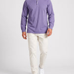 KZZ Men's Retro Washed Three-Button Stand Collar Henley Collar Long-Sleeve Pullover