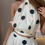 Gift To You Polka Dot Print High Neck Sleeveless Top and Layered Hem Maxi Skirt Set