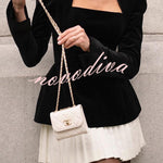 Netta Velvet Square Neck Long Sleeve Back Pearl Detail Pleated Mini Dress