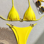 Sexy Halterneck Lace-up Metallic Stretch Two-piece Bikini Swimsuit