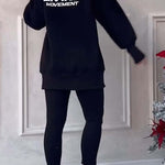 Fashionable Irregular Long-sleeved Sweatshirt and Elastic Waist Pants Set
