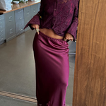 Sunday Social Contrast Color Satin Lace Trim Mid Rise Maxi Skirt