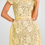 Champagne Toast Flower Lace Short Sleeve Bow Belted Mini Dress