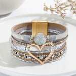 Bohemian Leather Cord Multi-layered Raw Stone Heart Bracelet