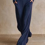 Navy One‑Shoulder Party Wide‑Leg Jumpsuit
