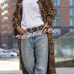 Be Free Velvet Leopard Print Long Sleeve Loose Midi Trench Coat