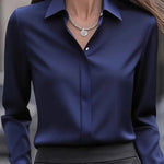 Solid Color Satin Lapel Long-sleeved Casual Shirt