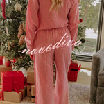 Nutcracker Charm Embroidered Gingham Loose Shirt and Elastic Waist Pajama Set
